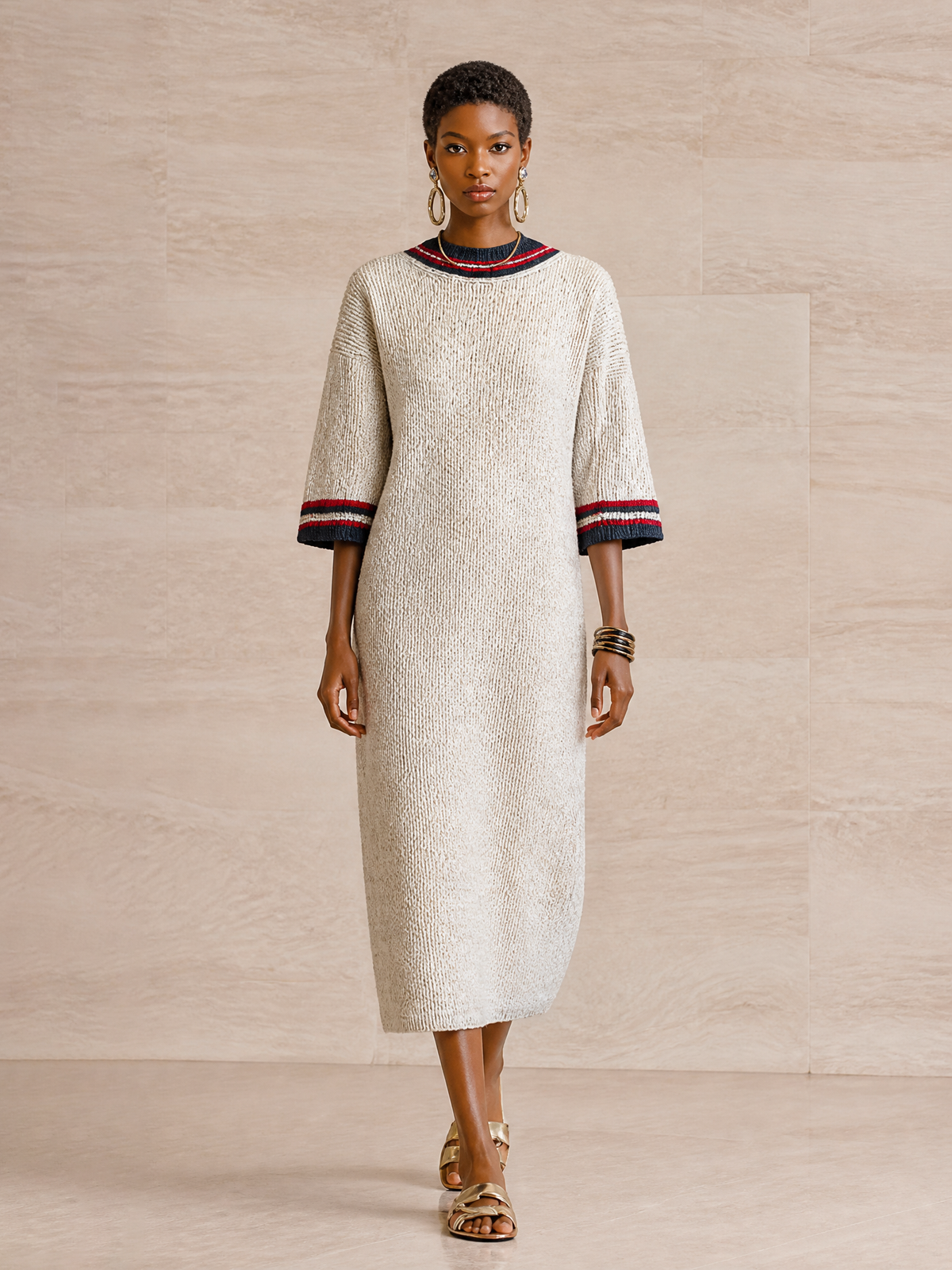 Thea Striped Knit Midi Dress