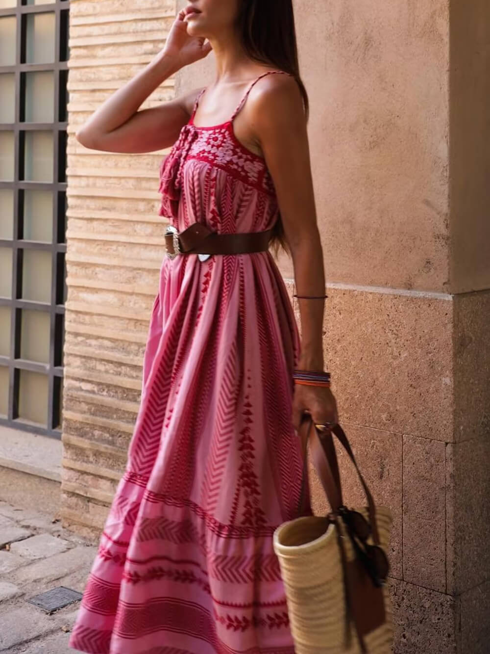 Crochet Patchwork Ethnic Style Knitted Slip Maxi Dress