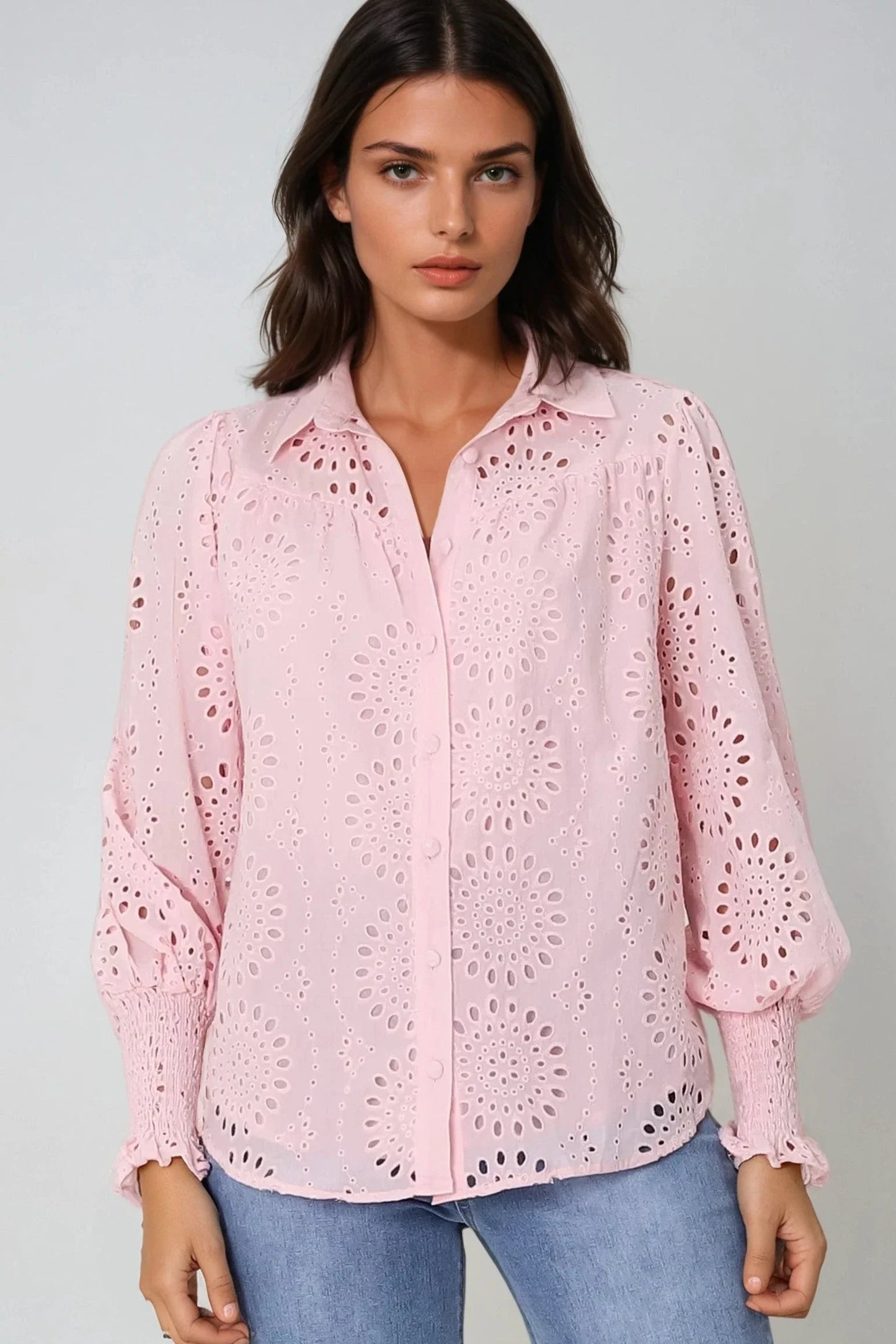 Benton Blouse | Button Down Shirt in Pink