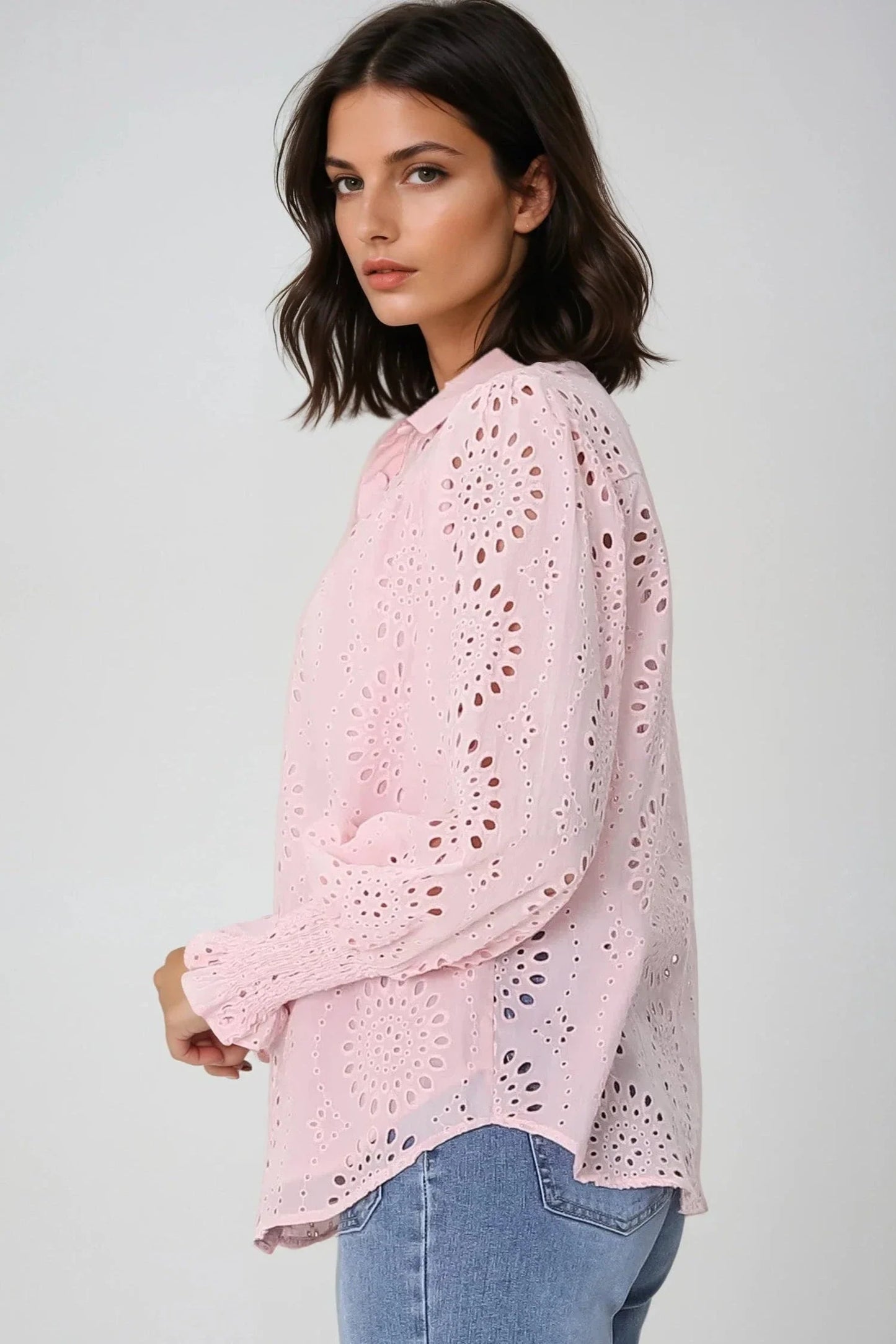 Benton Blouse | Button Down Shirt in Pink