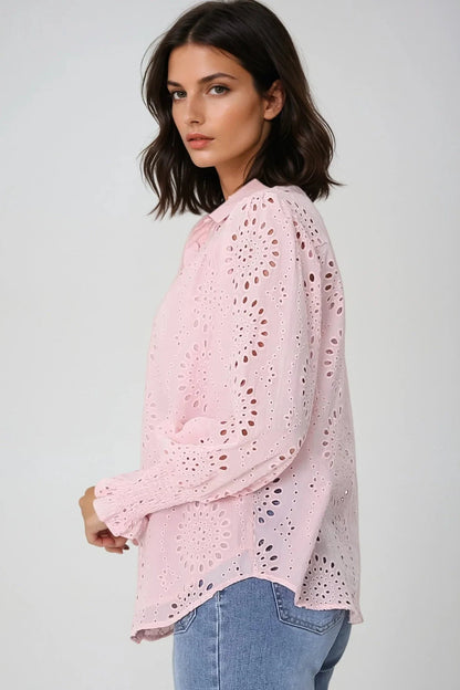 Benton Blouse | Button Down Shirt in Pink
