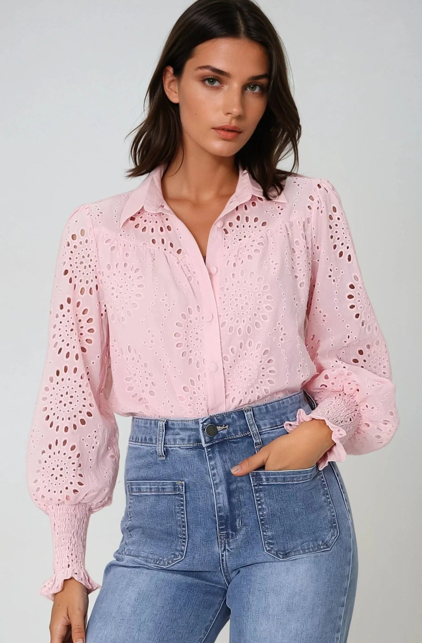 Benton Blouse | Button Down Shirt in Pink