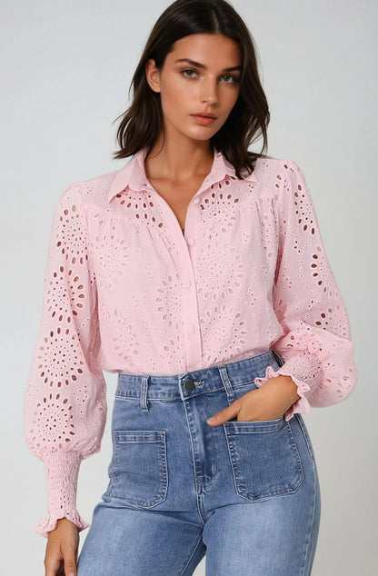 Benton Blouse | Button Down Shirt in Pink