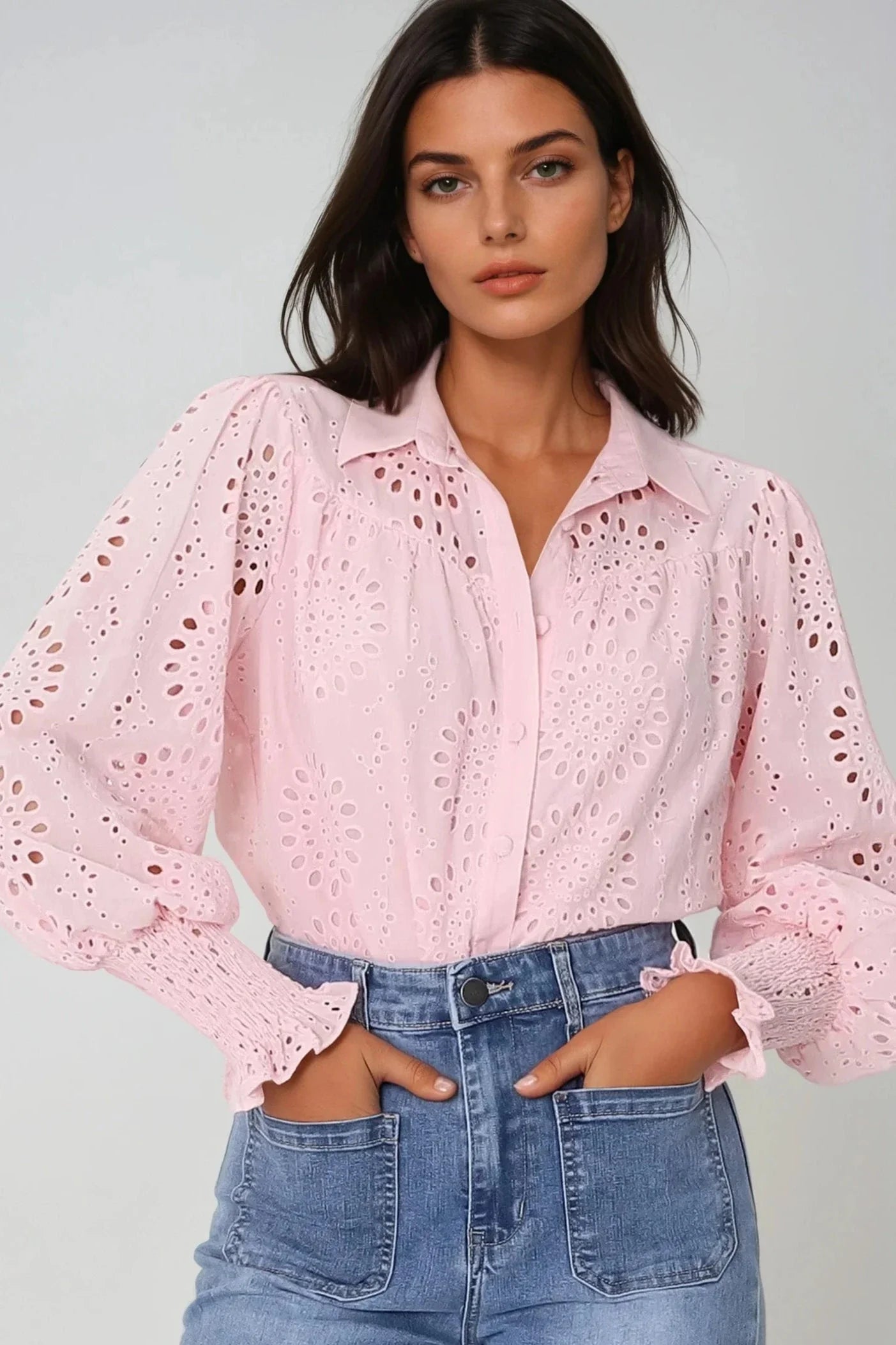 Benton Blouse | Button Down Shirt in Pink