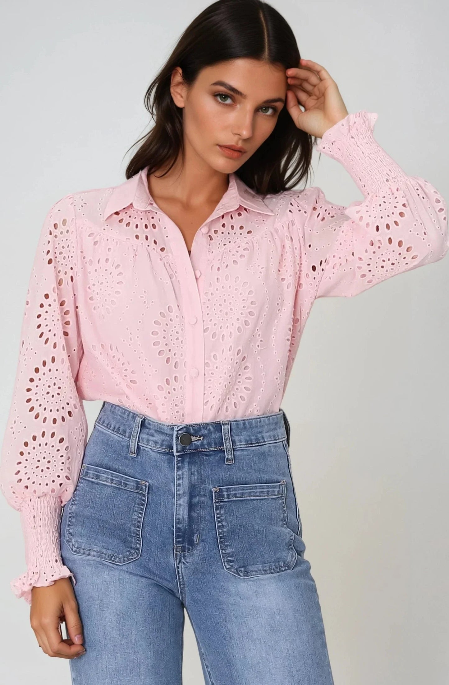 Benton Blouse | Button Down Shirt in Pink