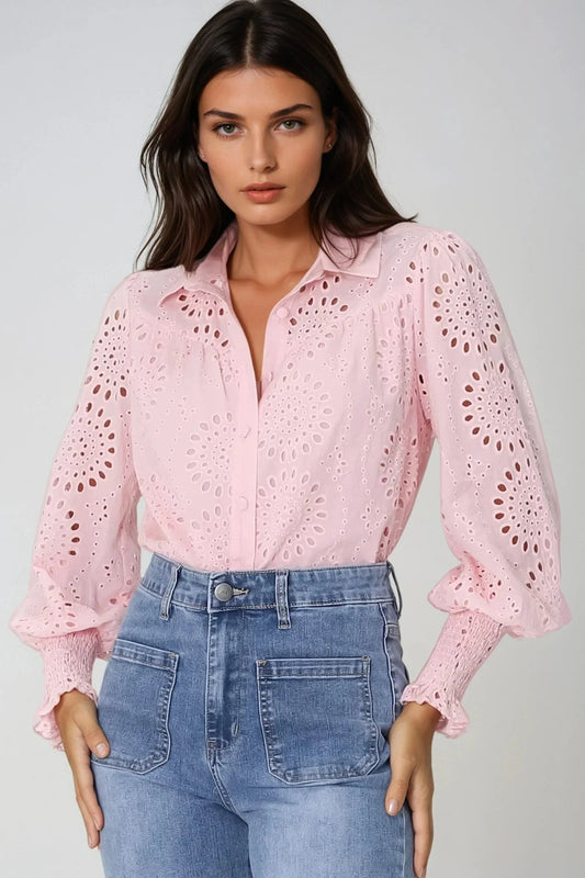 Benton Blouse | Button Down Shirt in Pink