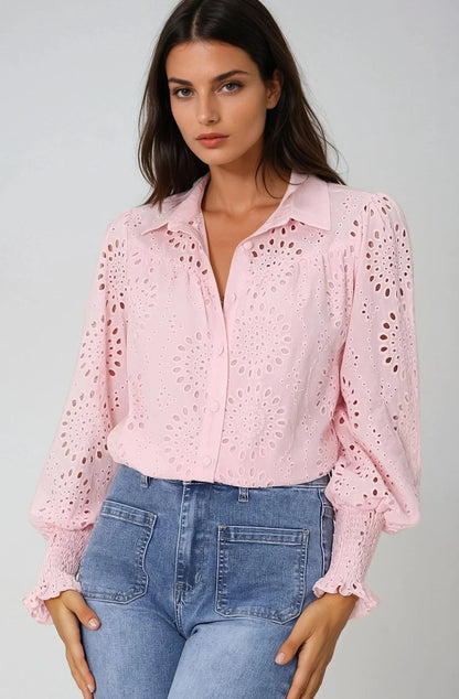 Benton Blouse | Button Down Shirt in Pink