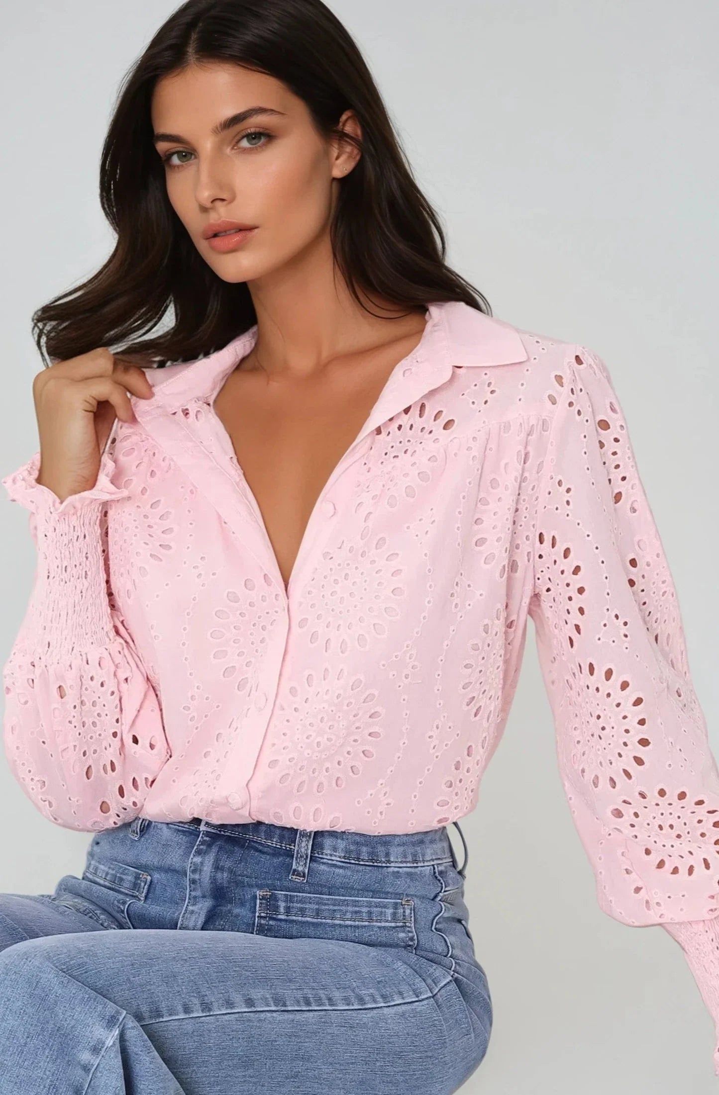 Benton Blouse | Button Down Shirt in Pink