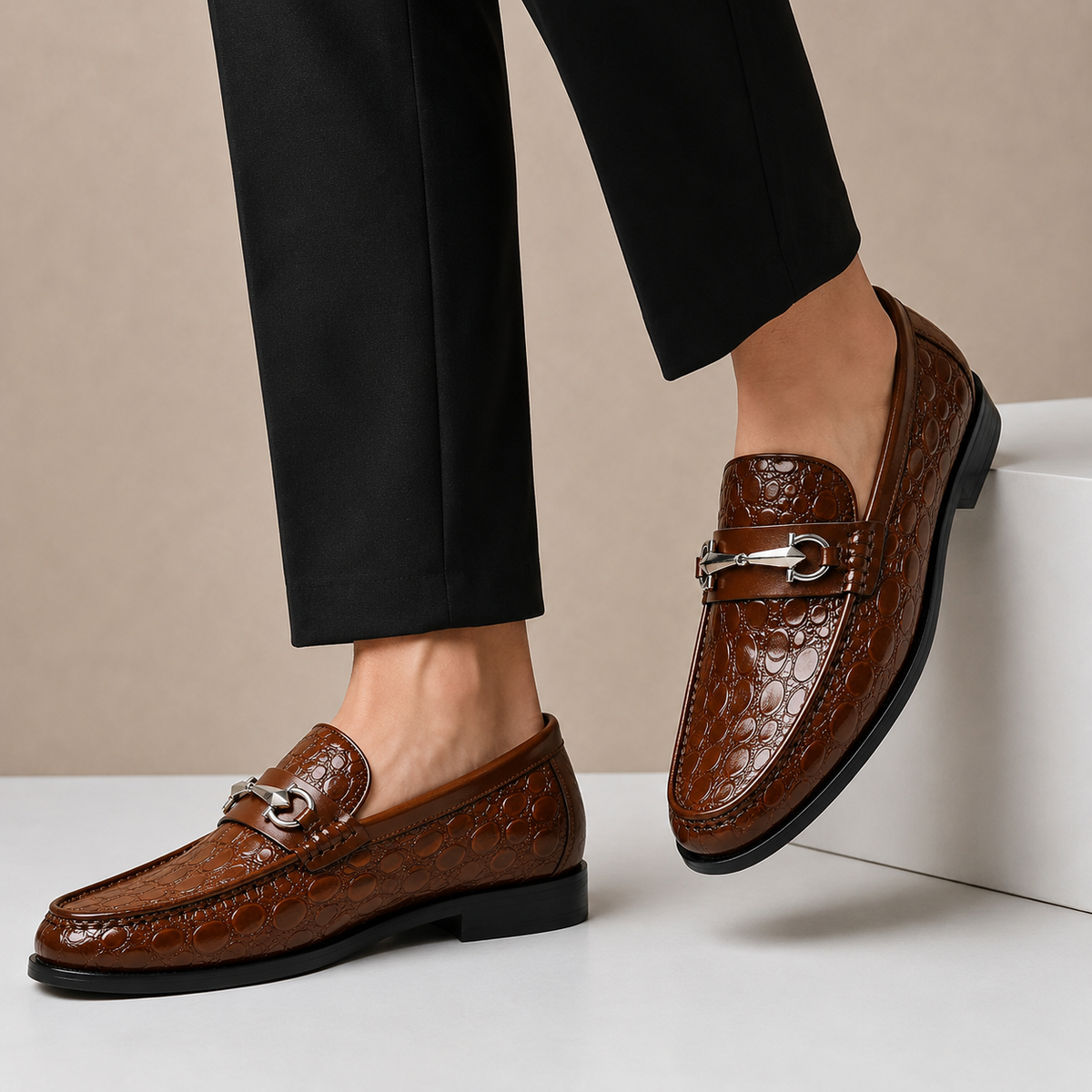 Callum Embossed Leather Loafers