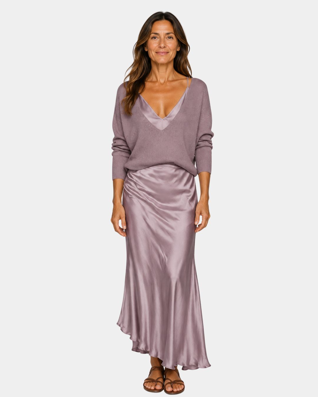 Delphine Satin Dress And Knit Top Set