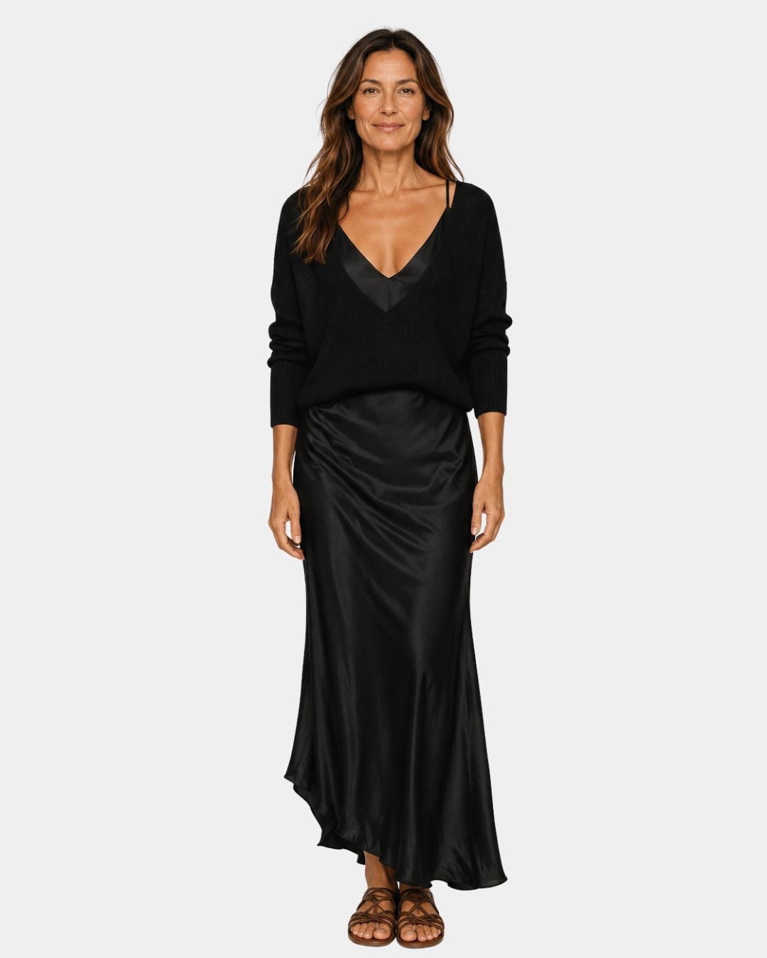 Delphine Satin Dress And Knit Top Set