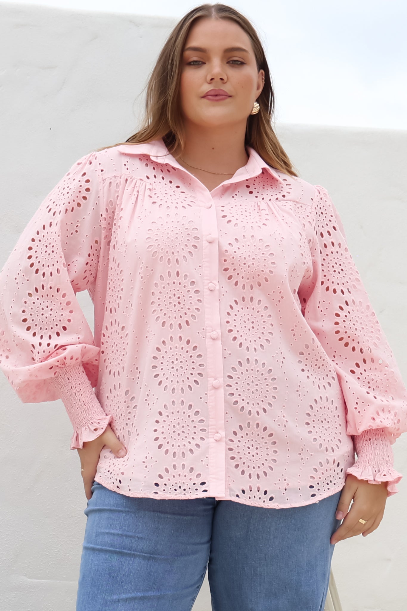Benton Blouse | Button Down Shirt in Pink