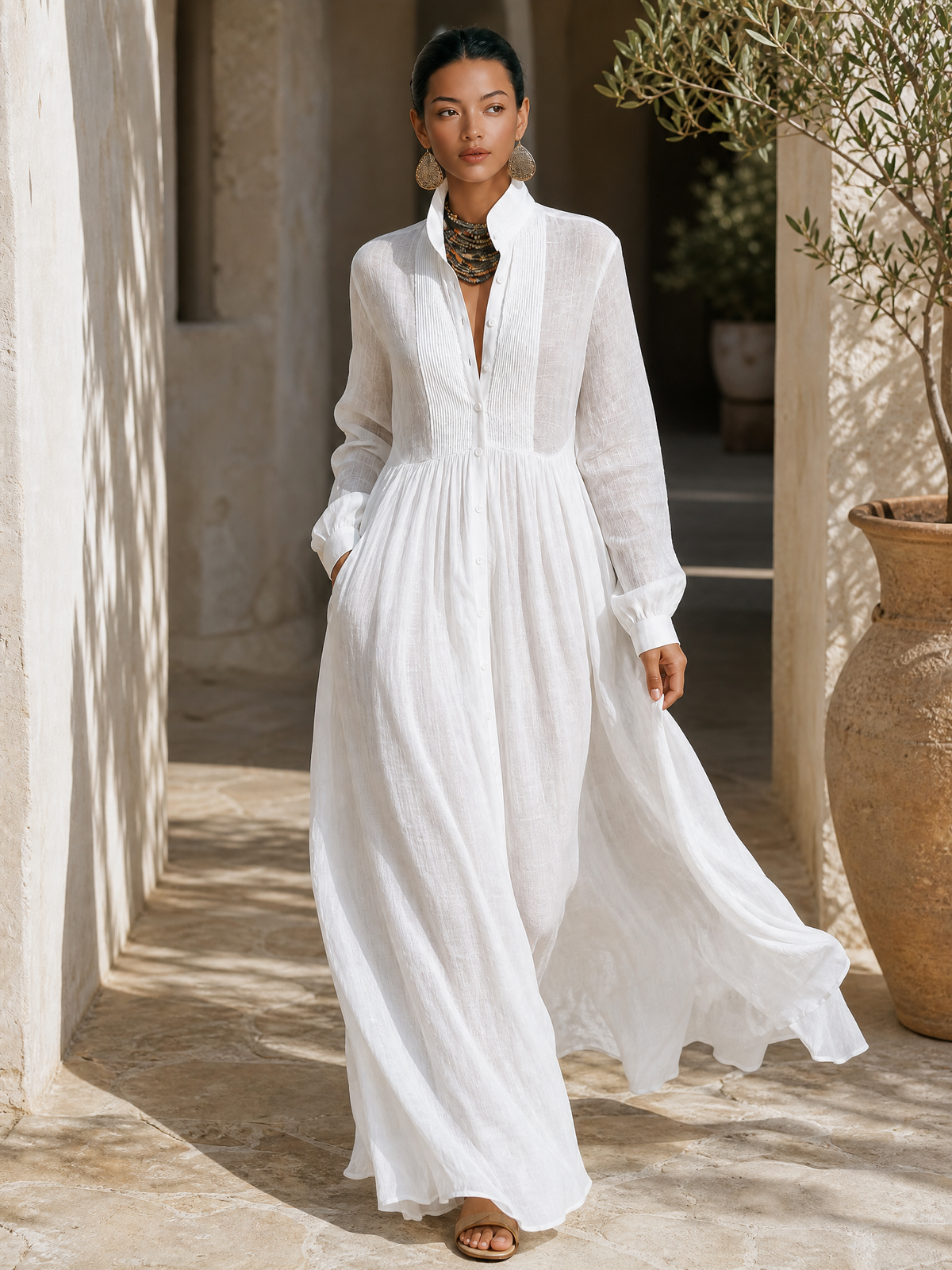 Corbin Linen Patchwork Maxi Dress