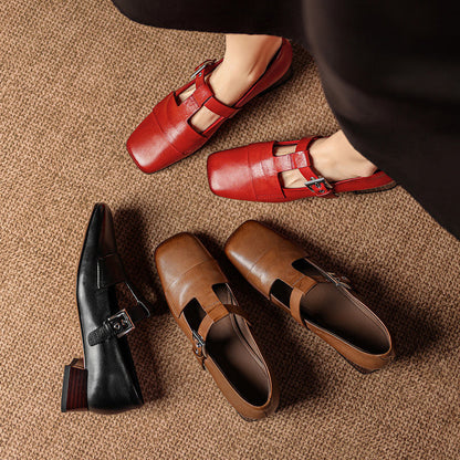Iris Leather T Bar Court Shoes