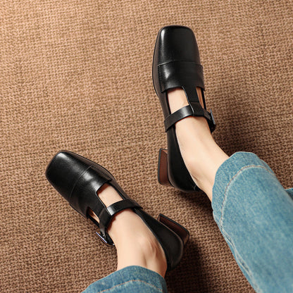 Iris Leather T Bar Court Shoes