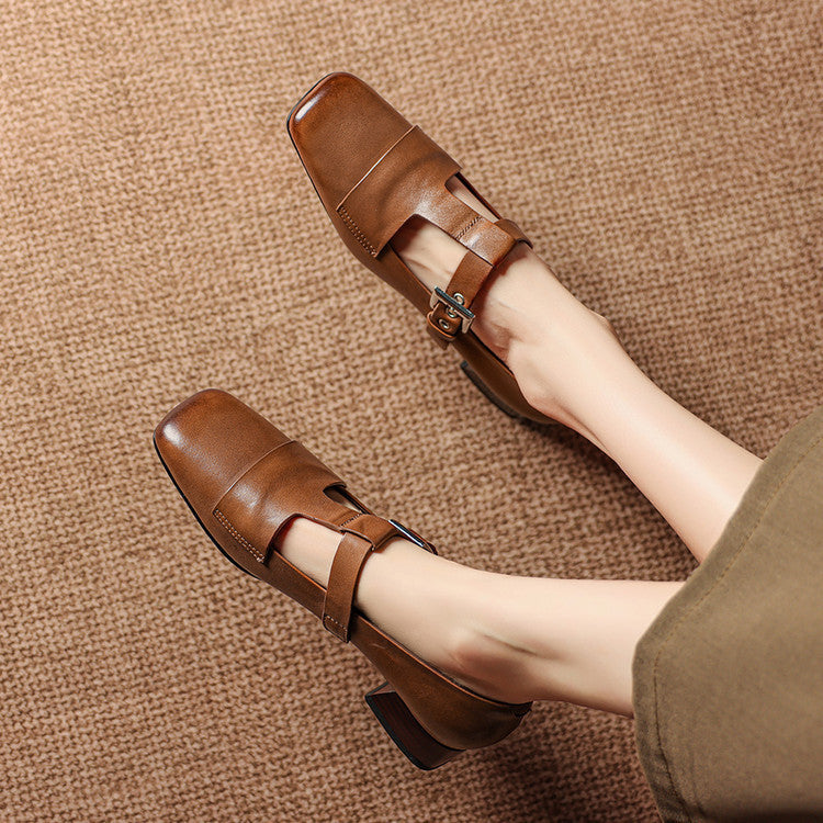 Iris Leather T Bar Court Shoes