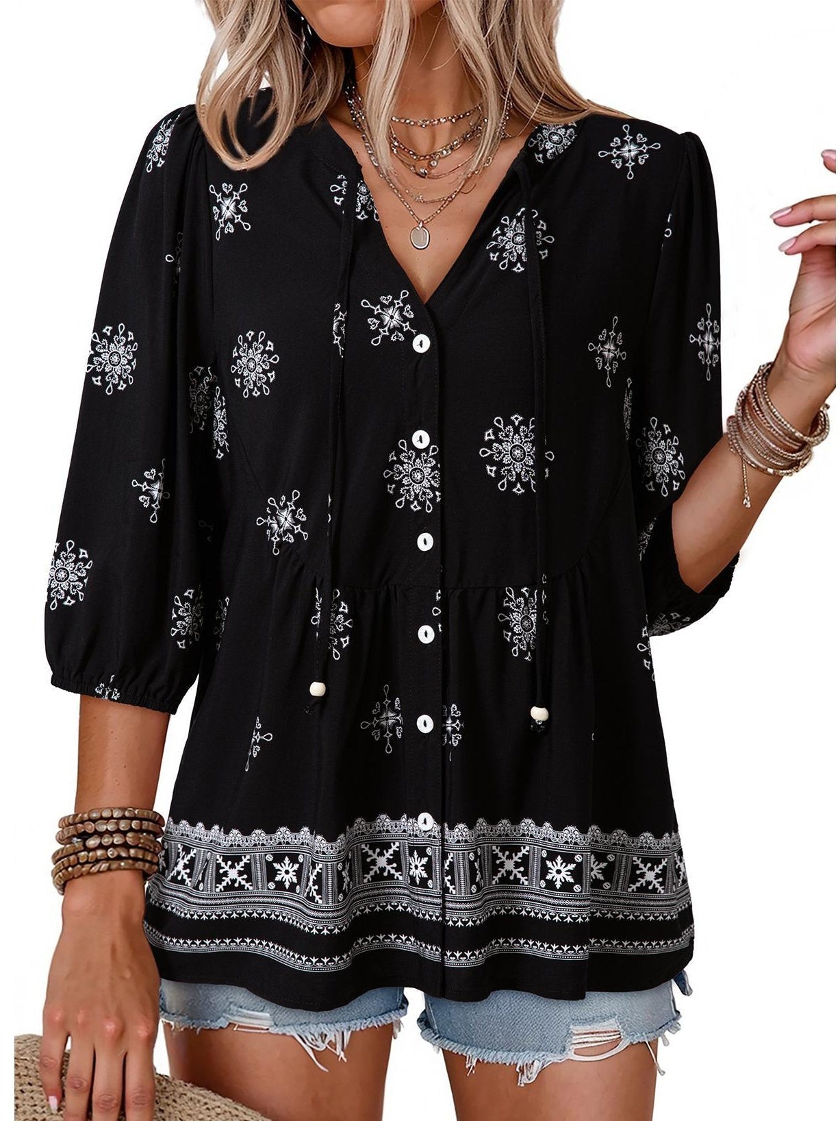 Boho Floral V-Neck