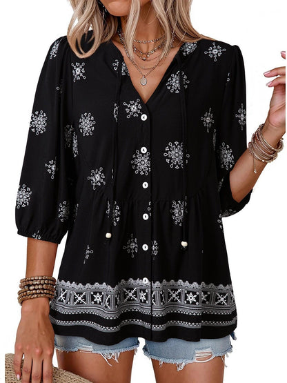 Boho Floral V-Neck