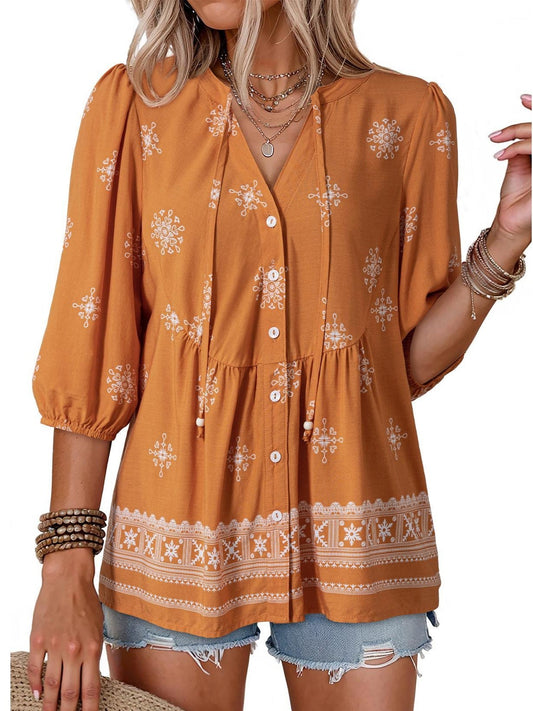 Boho Floral V-Neck