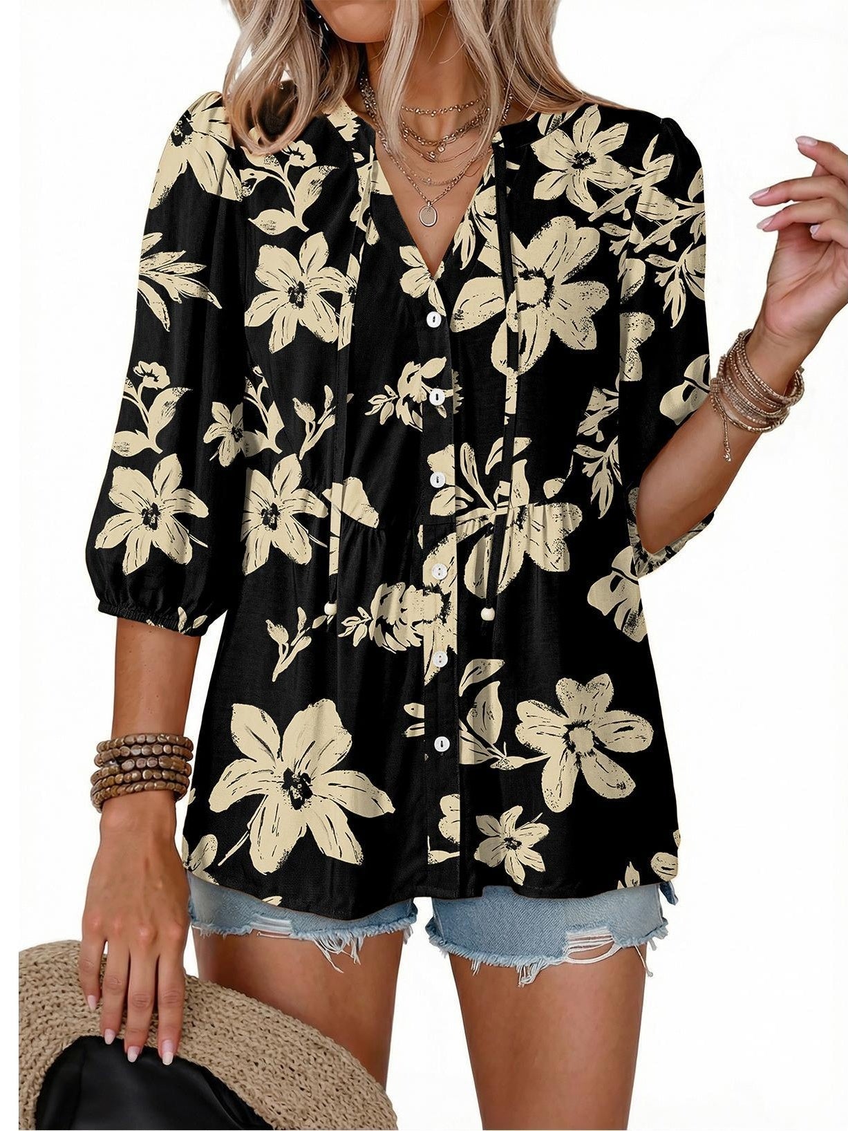 Boho Floral V-Neck