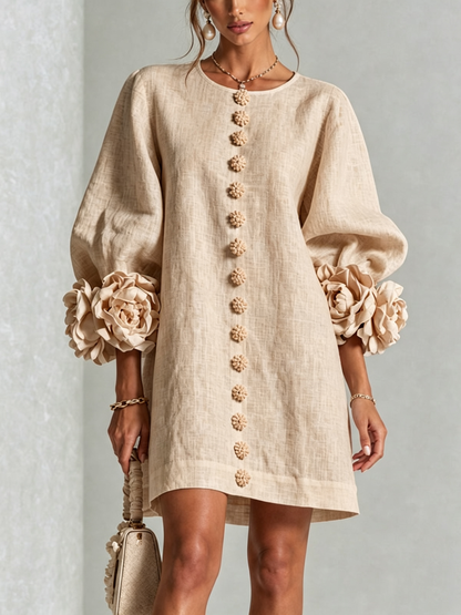Mabel Linen Puff Sleeve Dress