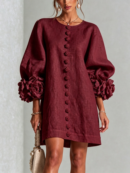 Mabel Linen Puff Sleeve Dress