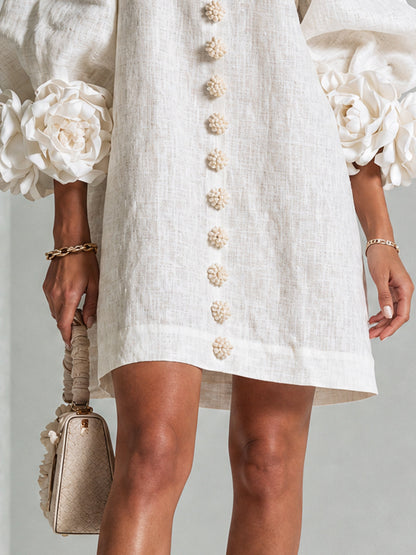 Mabel Linen Puff Sleeve Dress