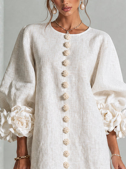 Mabel Linen Puff Sleeve Dress