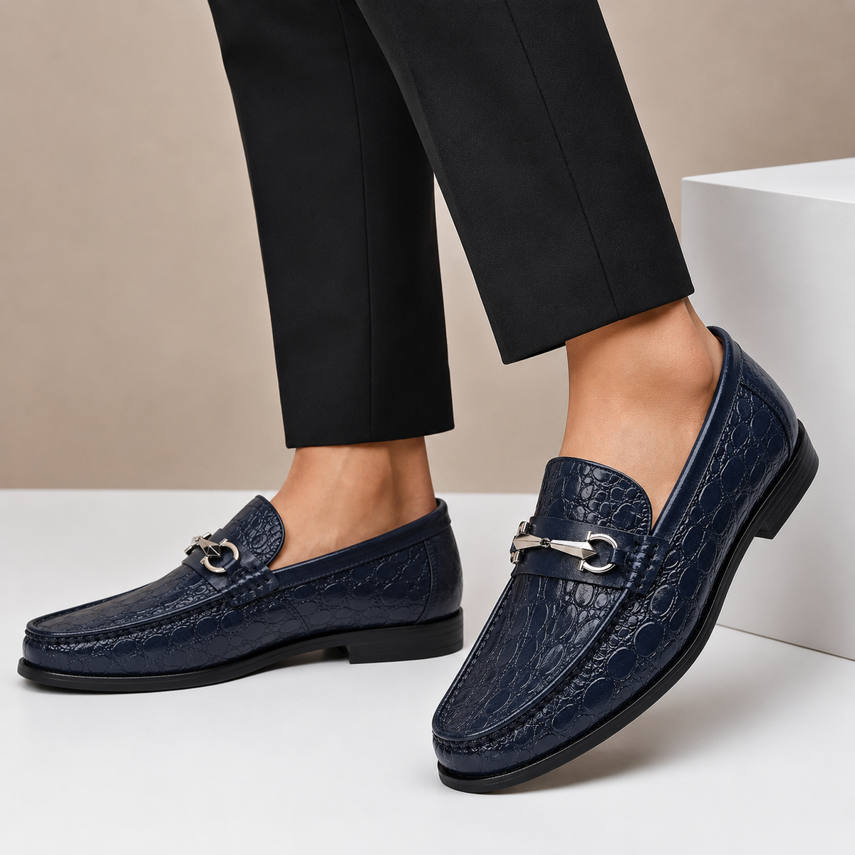 Callum Embossed Leather Loafers