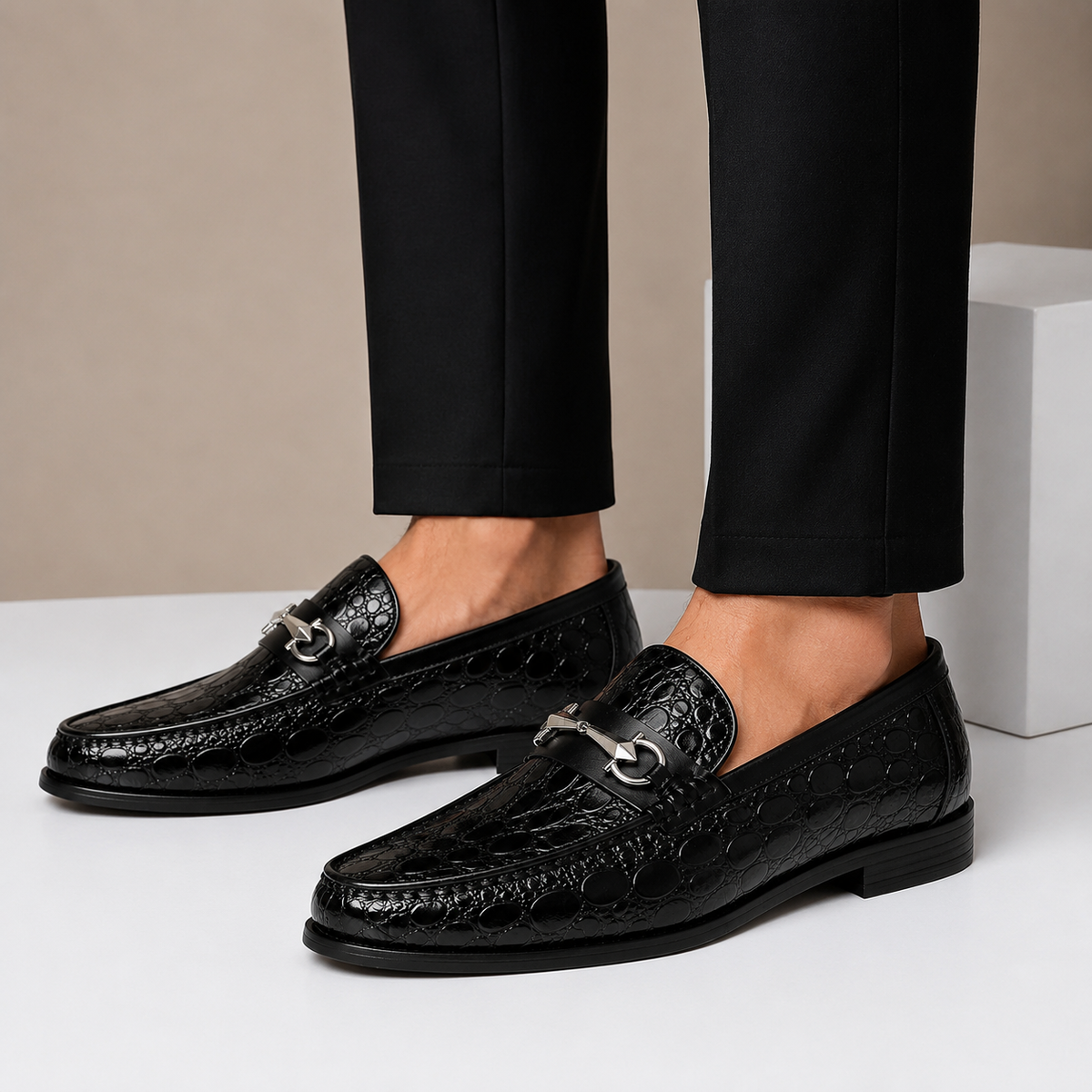 Callum Embossed Leather Loafers