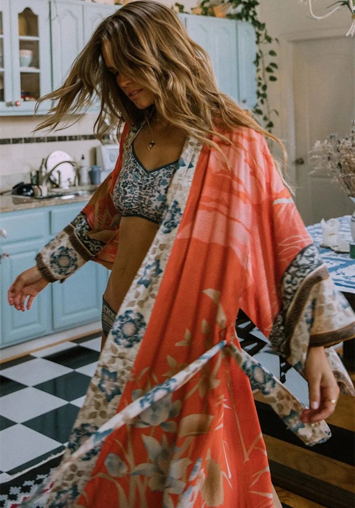 Norah Longline Satin Kimono