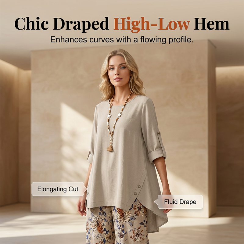 Women's Cotton Linen Half Sleeve Top ＆ Pants Set