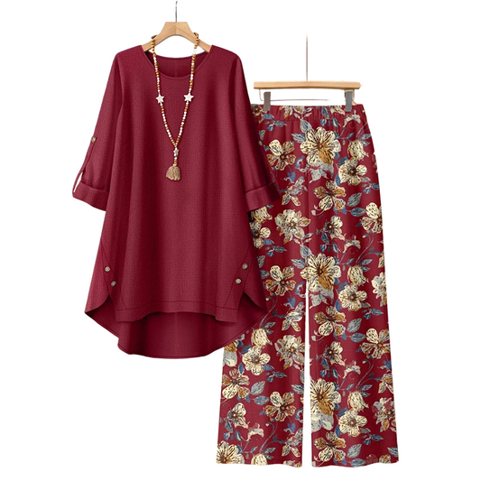 Women's Cotton Linen Half Sleeve Top ＆ Pants Set
